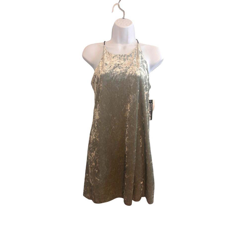 DESIGN LAB by Lord & Taylor Crushed Velvet Halter Mini Dress Sage XS Made in USA